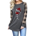 thumbnail image 4 of Women Long Sleeve Sweatshirt, Christmas Hat And Red Wine Glass Pattern Print Round Neck Comfortable Women Long Sleeve Shirt Plaid Sleeves For Date For Work, 4 of 6