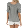 thumbnail image 2 of Square Neck Womens Casual Puff Half Sleeve Tops Pleated T Shirts, 2 of 4