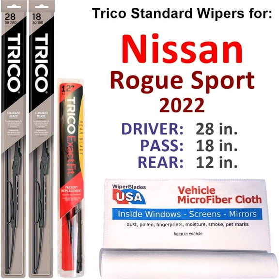 Wiper Blades (Set of 3) w/Rear Wiper compatible with 2022 Nissan Rogue Sport