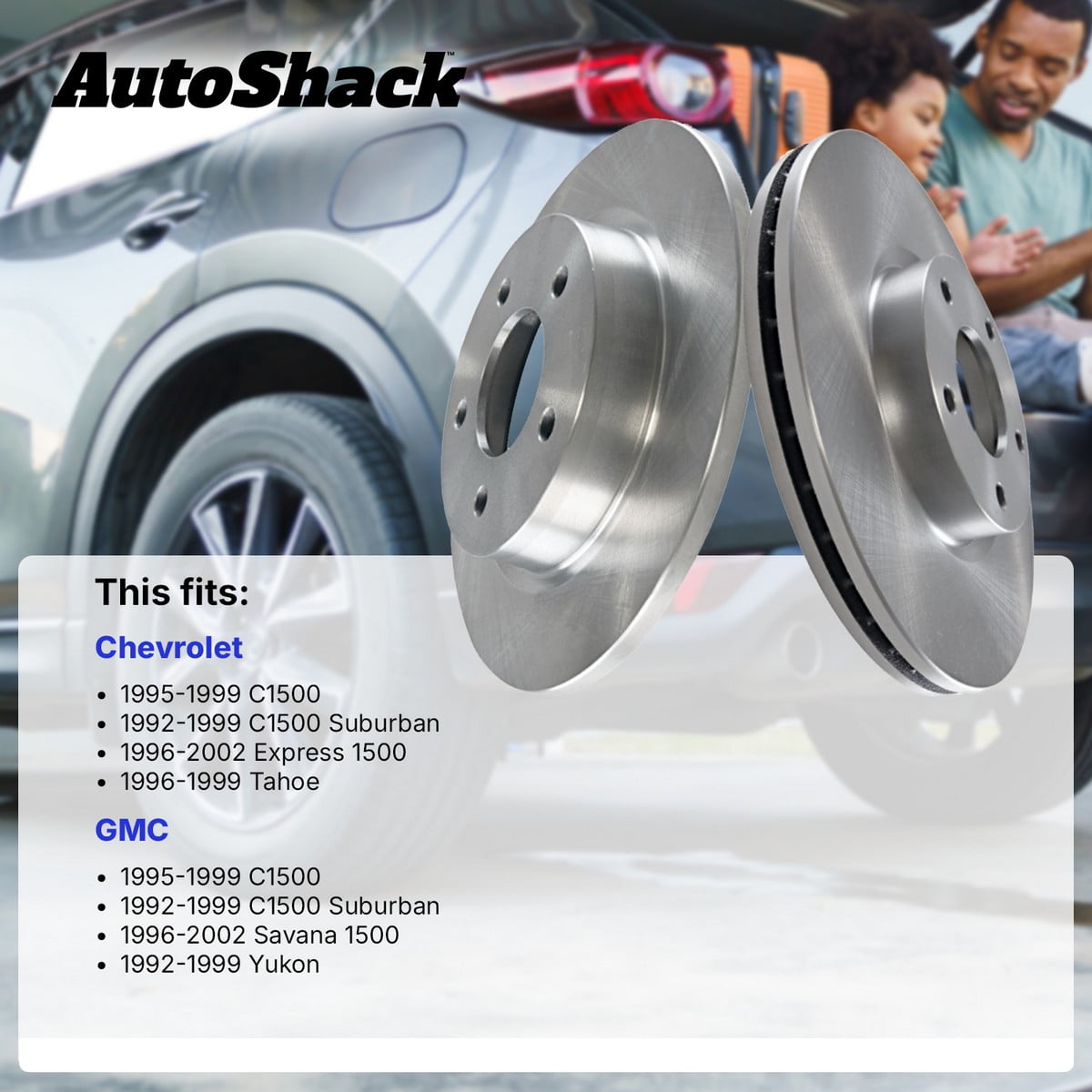 AutoShack Front Brake Rotors for Chevrolet & GMC, C1500 1995-1999 Tahoe 1996-1999 C1500 1995-1999 Yukon 1992-1999, RWD V6 4.3L V8 5.0L 5.7L 6.5L - 11.61" (295 mm), 5-Lug