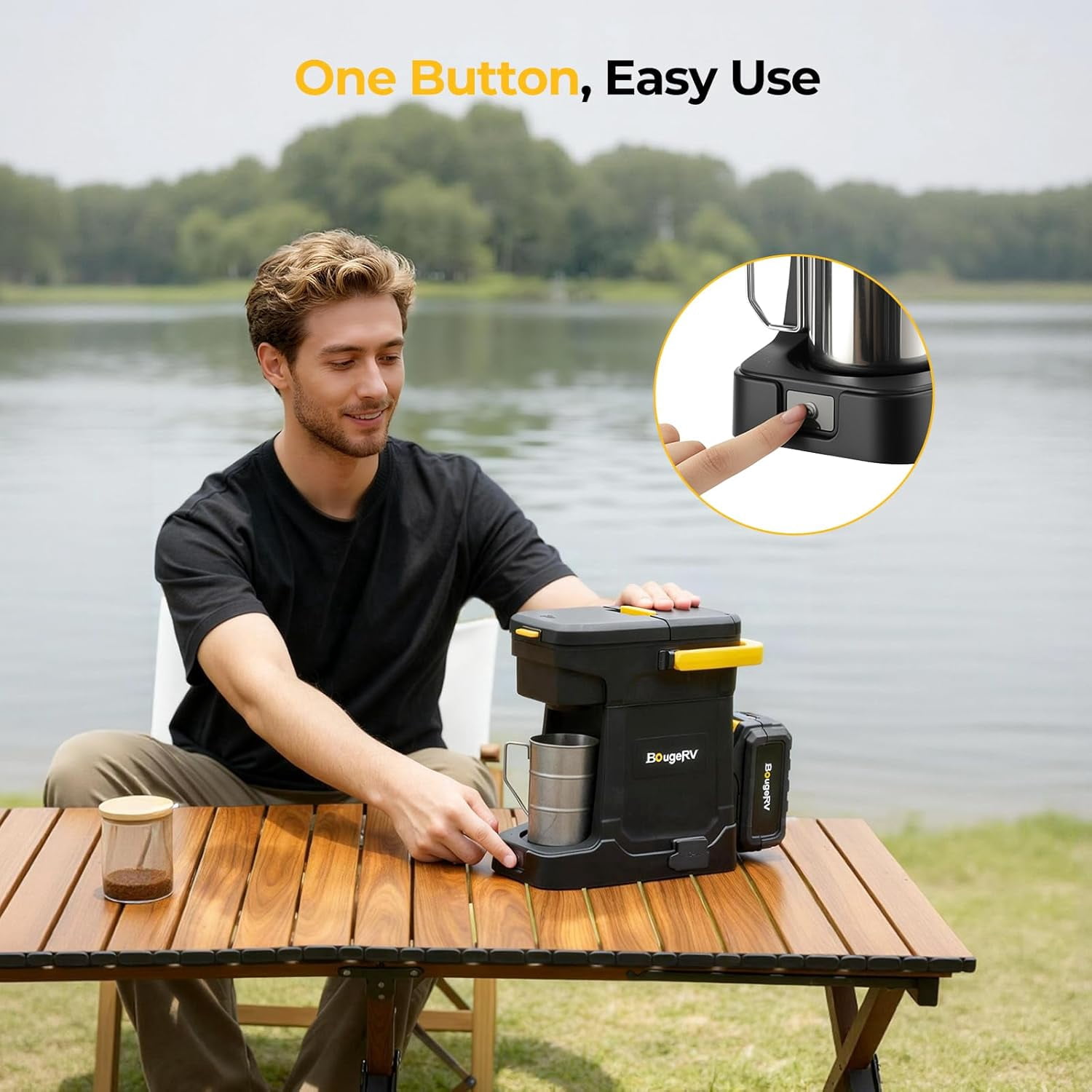 BougeRV Coffee Machine w/ 18V 8Ah Battery Powered Compatible with K Cup Coffee Pods & Ground Cordless Coffee Maker for Travel Camping Outdoor Worker Home