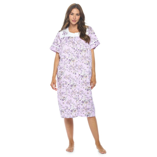 Casual Nights Women's Snap Front House Dress Short Sleeve Woven