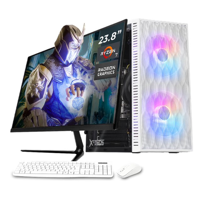 Computadora Escritorio Completa Xtreme PC Gaming AMD Radeon Vega Renoir Ryzen 7 5700G 16GB SSD 1TB Monitor 23.8 WIFI White juegos casuales, trabajo y estudio