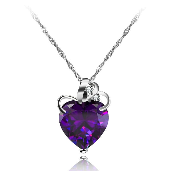 Uloveido Purple Heart Necklace Crystal Pendant Platinum Plated Fashion Heart Jewelry Valentines Gifts for Women Girlfriend N437 (purple)