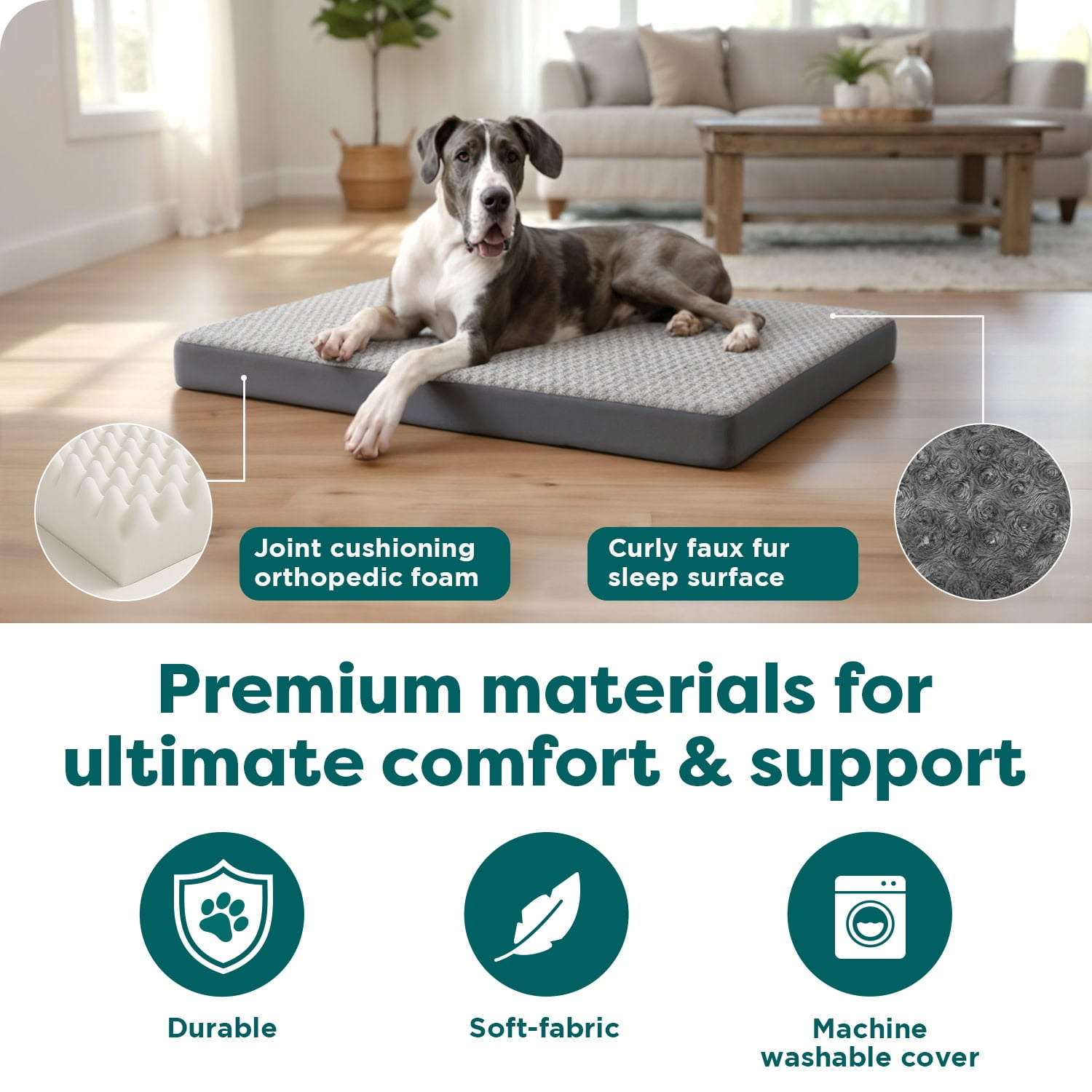 FurHaven Ultra Plush Orthopedic Deluxe Mattress Pet Bed for Dogs & Cats - Gray, Large