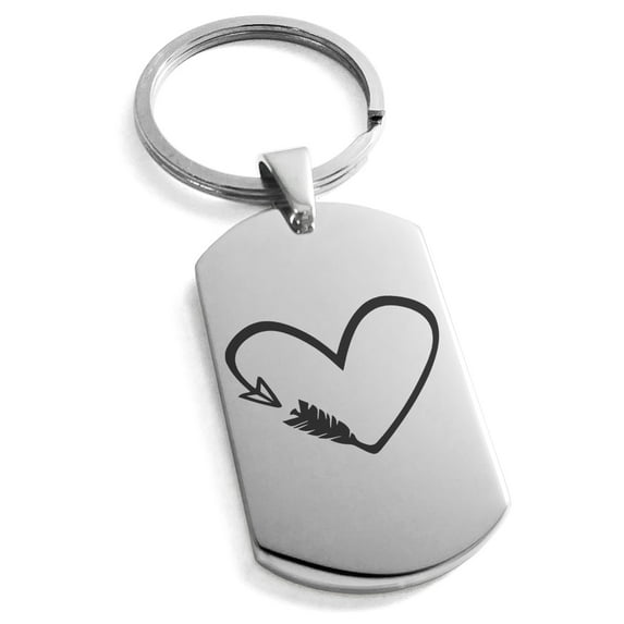 Stainless Steel Love Arrow Heart Engraved Dog Tag Keychain Keyring