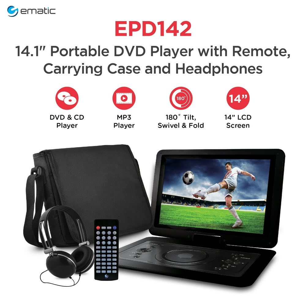 Ematic 14.1" Portable DVD Player with Matching Headphones and Carrying