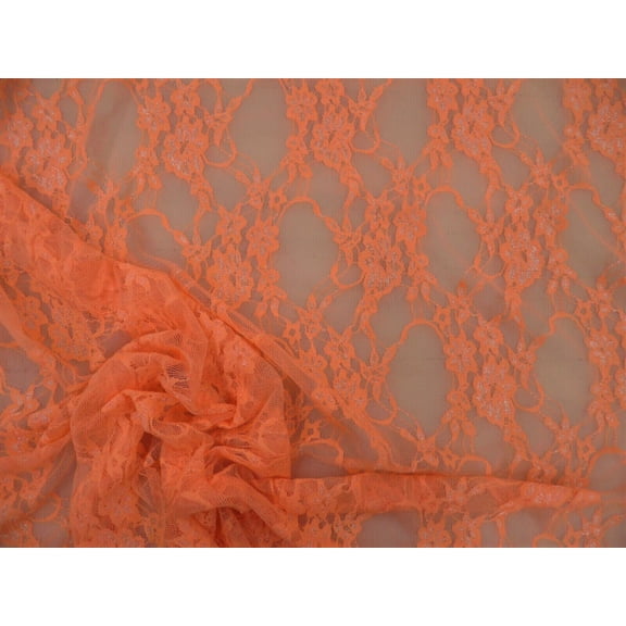 Embroidered Stretch Lace Apparel Fabric Sheer Metallic Floral Mango Orange DD203