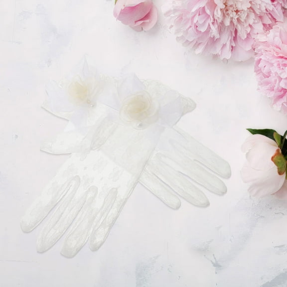OUNONA Elegant White Floral Lace Gloves for Women's Durable Breathable Design for Weddings and Formal Occasions Size 2pcs