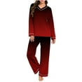 thumbnail image 3 of MGDXOX Womens Gradient Color Pajama Sets Long Sleeve Pajamas Sets 2 Piece Lounge Sets Soft Pj Sets Fall Sleepwear with Pockets Watermelon Red M, 3 of 8