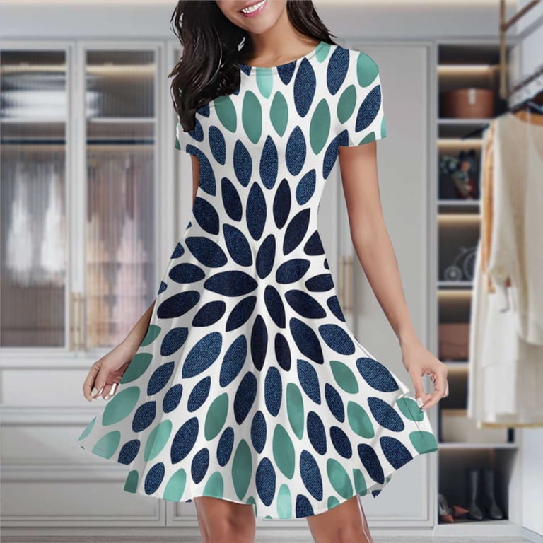 Paintings Flowers, Teal, Aqua, Navy Blue Women's Classic Swing Skater Dress  Casual Work Party Cocktail Dresses - Walmart.com