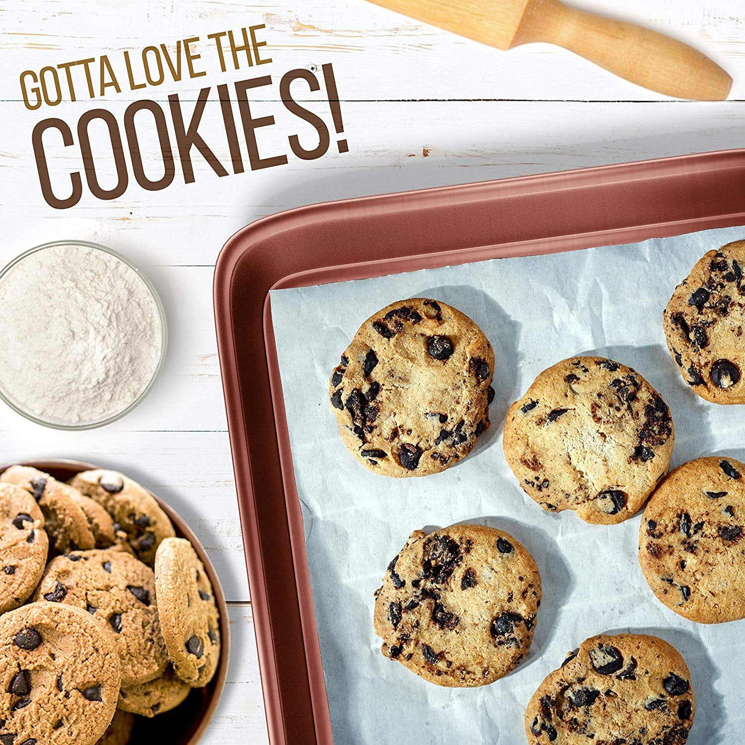 NutriChef Nonstick Cookie Sheet Baking Pan - 2pc Large & Medium Metal Oven Baking Tray