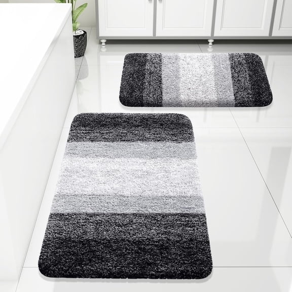 Evlmd Bathroom Rugs Sets 2 Piece, Soft Absorbent Microfiber Bath Rug Set, Non-Slip, Machine Wash Dry, Plush Shaggy Bath Mats for Bathroom (30"x20" 24"x16", Black)