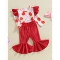 thumbnail image 3 of hirigin Toddler Girls Clothes, Long Sleeve Round Neck Heart Print Romper Tops Bell-Bottoms Pants Casual Outfits, 3 of 9