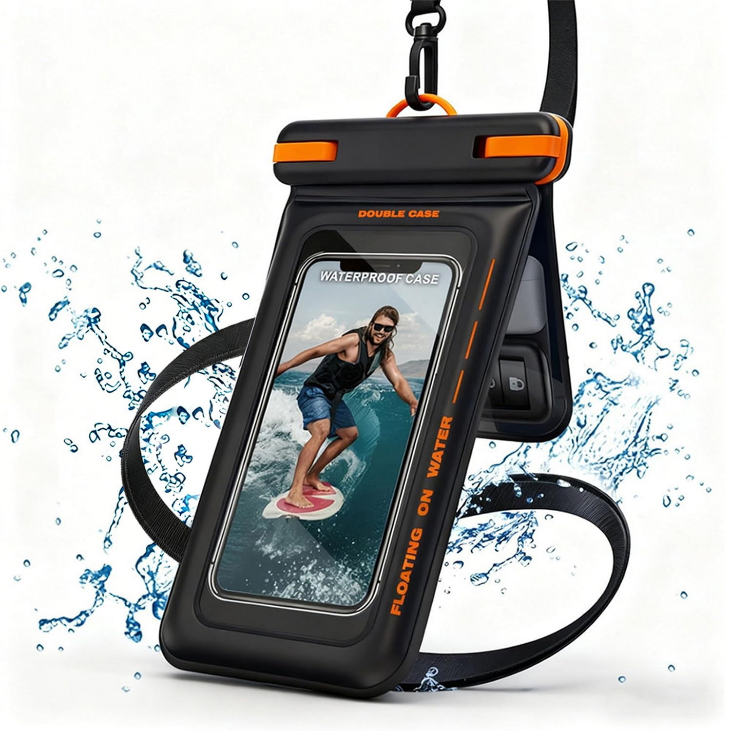 IP68 Waterproof Floating Phone Pouch With Lanyard – Double Space Dry Bag for Phone & Accessories, Beach Cruise Travel Essentials. (7.5 inch)
