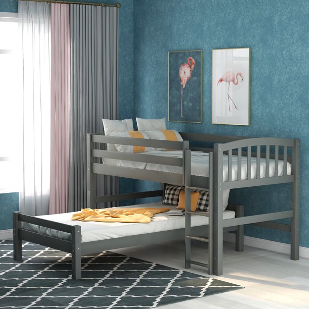 EUROCO Wood Twin Over Twin Bunk Bed Or Twin Loft Bed With One Twin Bed ...
