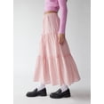 thumbnail image 3 of Raccmtaty Women's Tiered Long Skirts Vintage Elastic Waist Solid Color Midi Skirts Frill Trim Skirts, 3 of 7