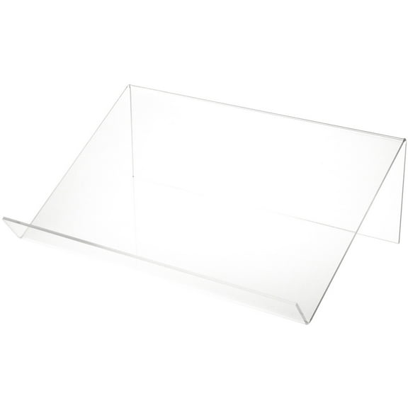 Plymor Clear Acrylic Slightly Elevated Book Display Stand with 2" Ledge, 18" W x 12" D x 6" H (2 Pack)