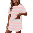thumbnail image 2 of BiZtdJrK Pink Casual Pajama Sets for Women Striped Crew Neck Short Sleeve Tops Side Split Pj Shorts 2 Piece Set Fashion Summer Outfits M, 2 of 10