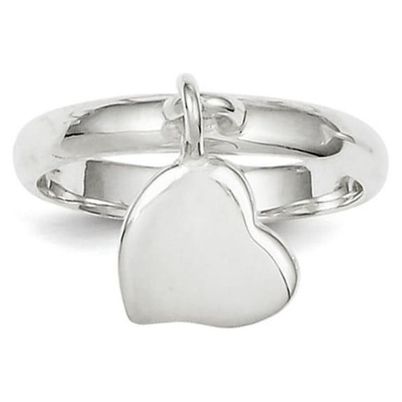 White Sterling Silver Ring Band Themed Dangle Heart
