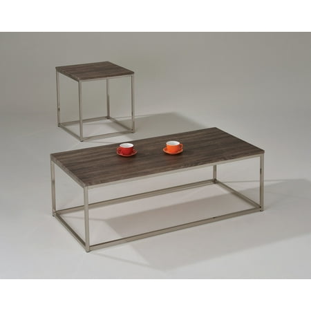 Walnut Veneer Mdf - End Table, Walnut & Brushed Nickel - PVC Veneer, MDF & Metal Walnut & Brushed Nickel