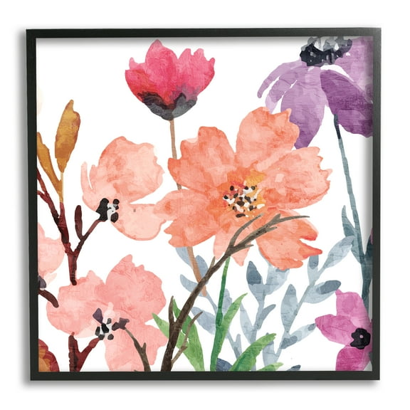 Stupell Industries Soft Spring Florals Botanical & Floral Painting Black Framed Art Print Wall Art, 12 x 12