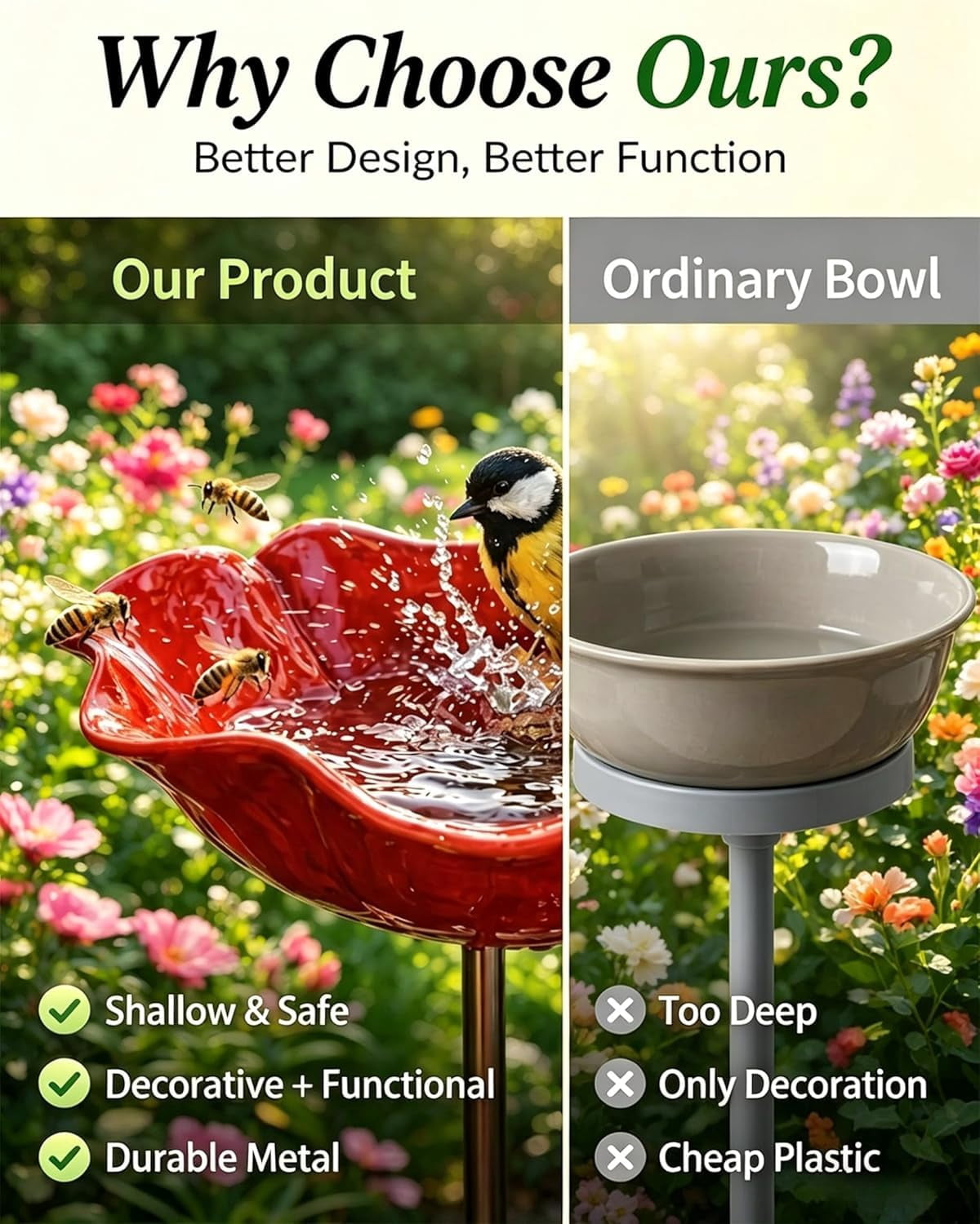 Metal Flower Garden Stakes Bird Bath Handmade, Bee Watering Station, Bees Bath for Garden Metal Bee Water Feeder with Flower Design, Colorful Butterfly Bees Bath Bowl for Outdoor Yard Decor
