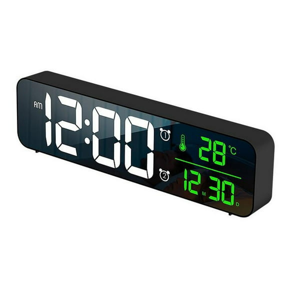 Large Display Digital Clock for Seniors Digital Mirror Alarm Clock, Extra Long Bedside Table Desk Alarm Clocks Alarm Clock with Battery Backup Mirrored Digital Alarm Clock