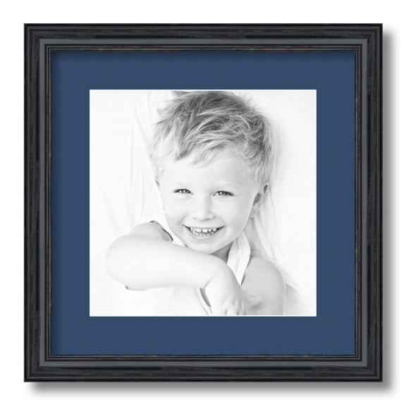 ArtToFrames 14x14 Matted Picture Frame with 10x10 Single Mat Photo Opening Framed in 1.25 Black Stain on Solid Red Oak and 2 Delft Blue Mat (FWM-4083-14x14)
