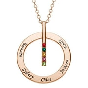 Personalized Planet Rose Goldtone Family Name and Birthstone Circle Necklace ,Women's