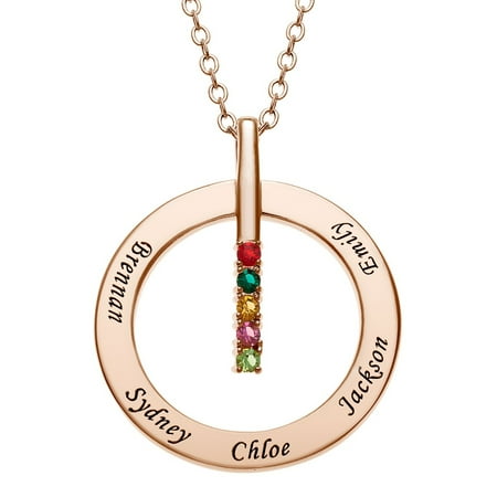 Personalized Planet Rose Goldtone Family Name and Birthstone Circle Necklace ,Women's