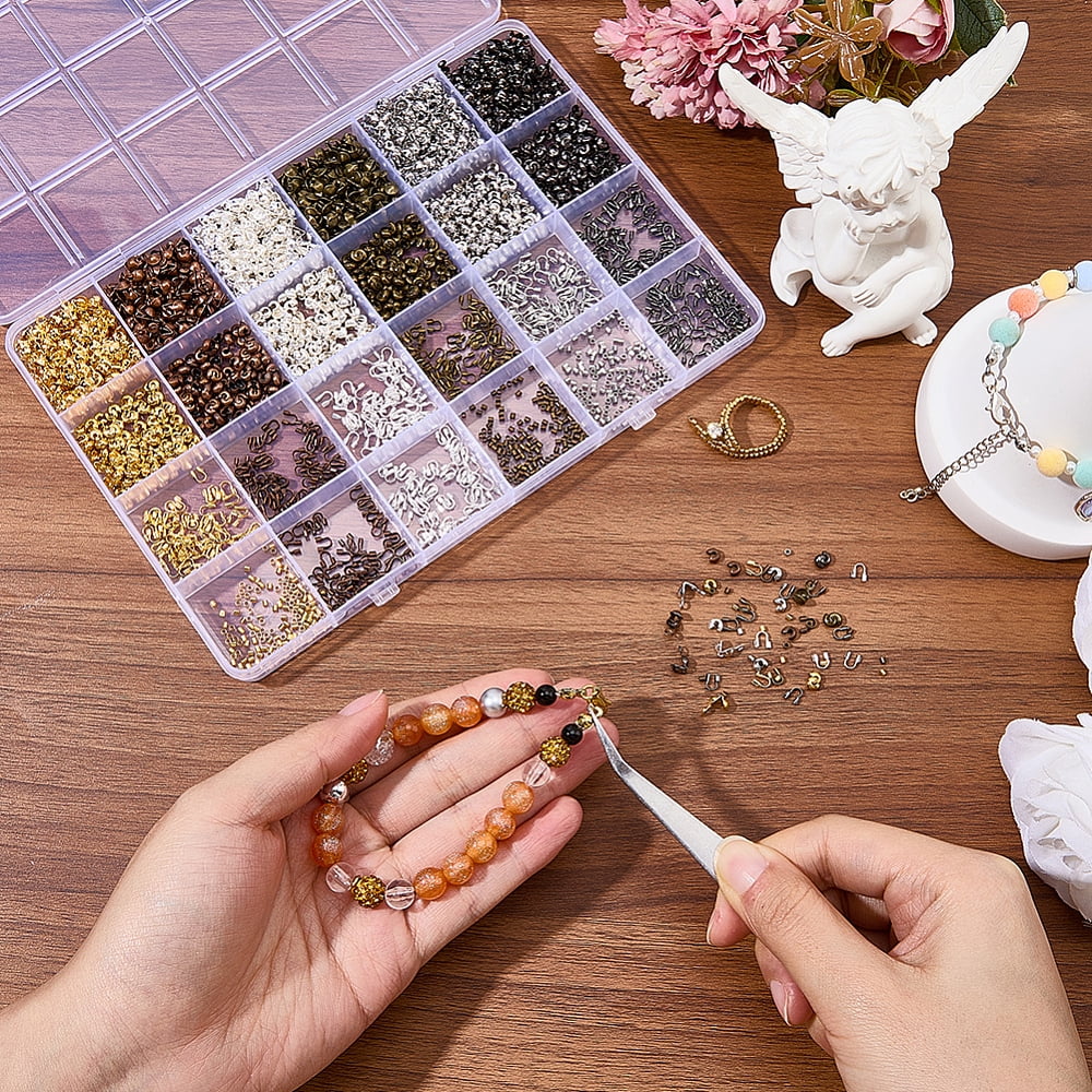 DIY Findings Kits including Iron Crimp Beads and Bead Tips Brass Crimp Beads and Wire Guardian Mixed Color 8x4mm Hole: 1.5mm