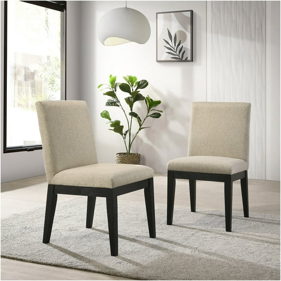 JERFIT Modern Upholstered Dining Chairs Set of 2, Black Fabric Kitchen Side Chairs with Solid Wood Legs for Dining Room