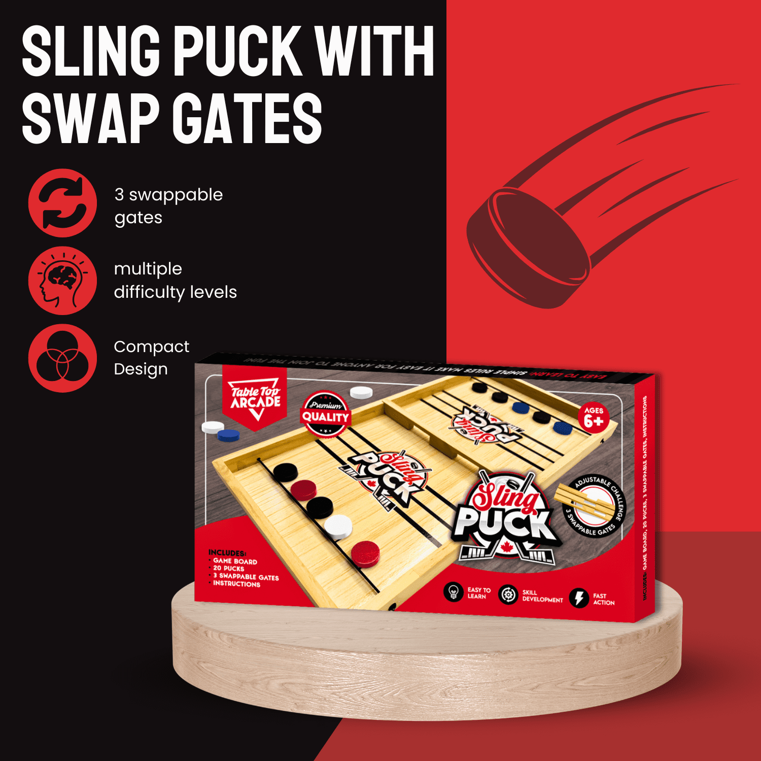 Tradeopia Jeu de Palet Rapide - 58 x 30 cm, avec 3 Portails Interchangeables