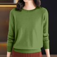thumbnail image 6 of Women's Crewneck Sweater, Soft Knit Pullover, Loose Fit Plus Size Top, Long Sleeve Everyday Basic, Solid Color Casual Shirt, Lightweight Loungewear, Versatile Layering Piece Blackish Green L, 6 of 10