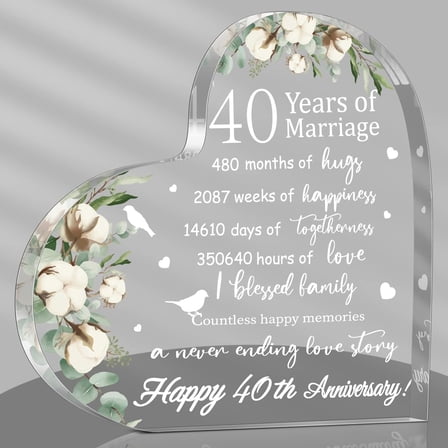 Wedding Gift for Her Years of Marriage Gift Happy Anniversary Present for Woman Acrylic Heart Marriage Keepsake for Wife Husband Girlfriend Boyfriend (40th Years),4x4 inch
