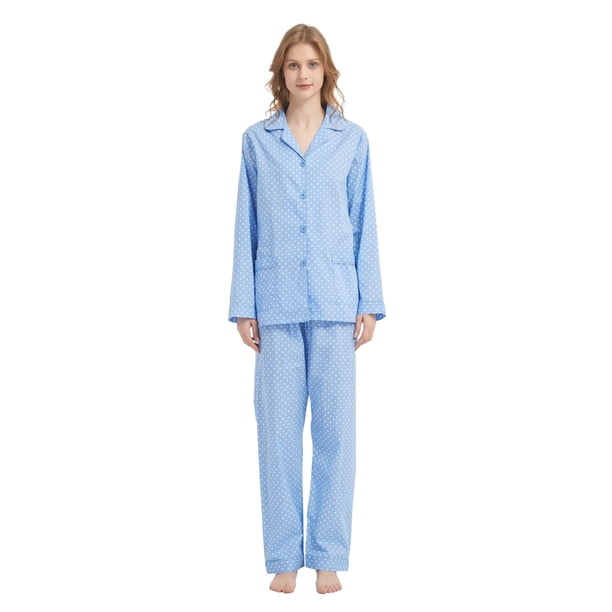 Apparonia S S Conjuntos de Pijama para Mujer Ropa de Dormir de Algodón Camisa de Manga Larga con Botones Al Frente y Pantalón Ropa de Dormir Cuello con Solapa Pjs Conjuntos de Descanso Azul Lunare