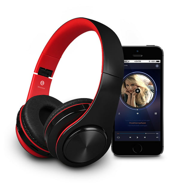 Bluetooth Over Ear, Stereo Wireless Foldable Headset with Soft Memory-Protein Built-in Mic and Wired Mode for PC/Cell Phones/TV(Red) - Walmart.com