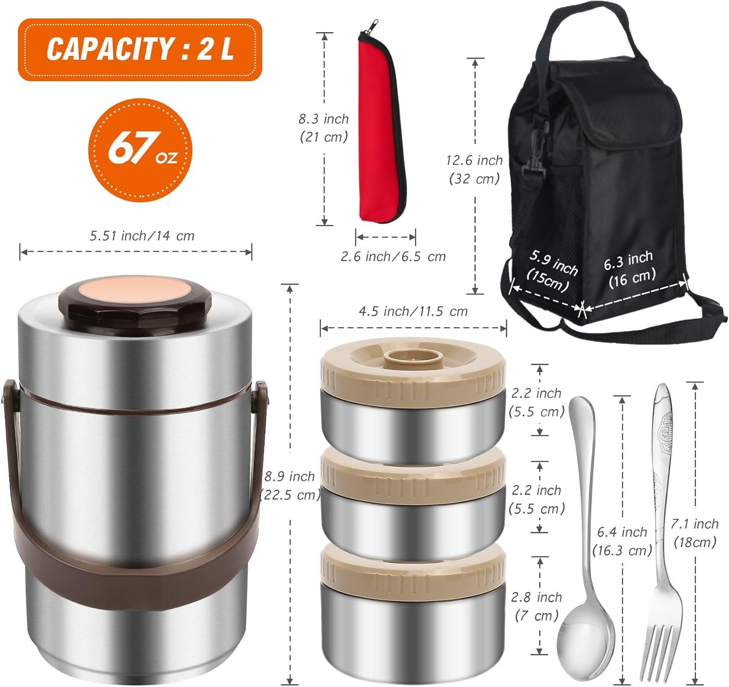 3-Layer Insulated Lunch Box for Men, Adult Soup Thermos, Leakproof Insulated Hot  Jar Container, Stainless Steel Thermal Bento Box Lunch Bag Cutlery for Office Worker Trucker Picnic