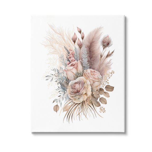 Stupell Industries Boho Neutral Roses Botanical & Floral Painting Gallery Wrapped Canvas Art Print Wall Art, 24 x 30
