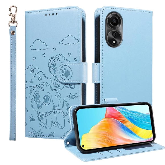 Funda Cartera GANGXUN con Diseño de Perrito en Relieve para OPPO A78 4G , Protección 360° con Ranuras y Correa Desmontable