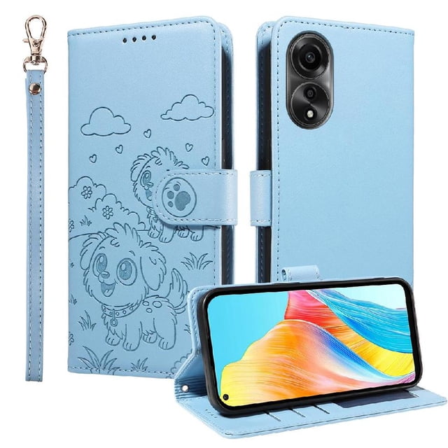 Funda Cartera GANGXUN con Diseño de Perrito en Relieve para OPPO A78 4G , Protección 360° con Ranuras y Correa Desmontable
