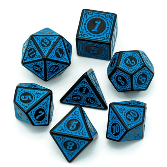 Antique Blue 7 Dice Set - Polyhedral 5E DND Dungeons Dragons Pathfinder RPG d20