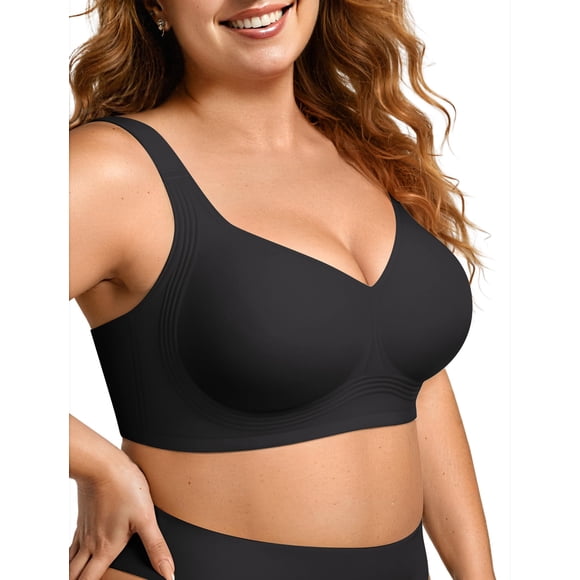 Sujetador inalámbrico de gelatina Bra OEAK para mujer, cobertura total, negro, XXL