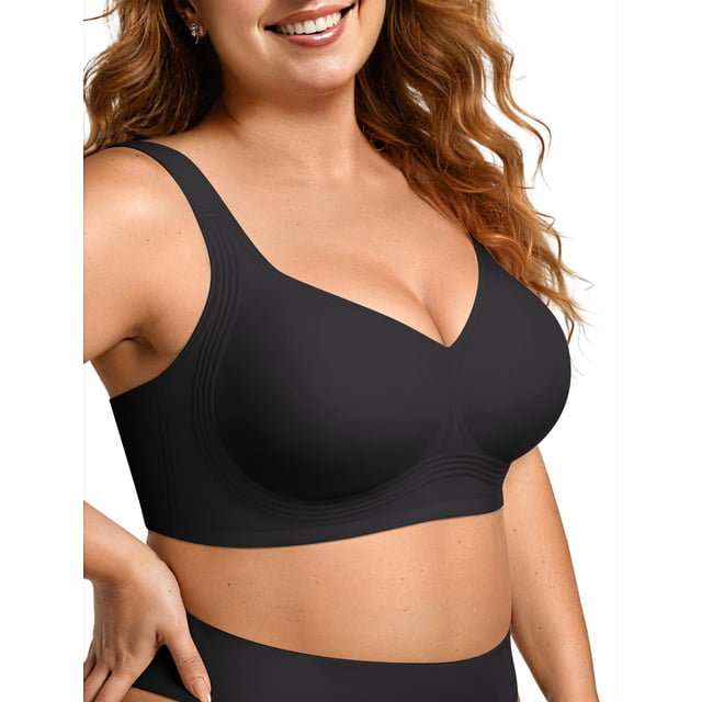 Sujetador inalámbrico de gelatina Bra OEAK para mujer, cobertura total, color negro L