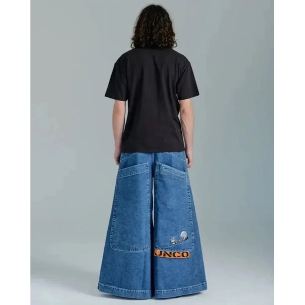 Pantalones vaqueros Retro con estampado de calavera bordado JNCO, pantalones vaqueros holgados Harajuku Hip Hop, pantalones vaqueros góticos para hombres y mujeres, pantalones anchos de cintura alta