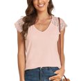 thumbnail image 1 of Camisa de encaje para mujer, escote en V profundo, ajuste holgado, color sólido, transpirable, blusa informal de verano para uso diario, Rosa M, 1 of 8