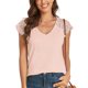 thumbnail image 1 of Camisa de encaje para mujer, escote en V profundo, ajuste holgado, color sólido, transpirable, blusa informal de verano para uso diario, Rosa M, 1 of 8