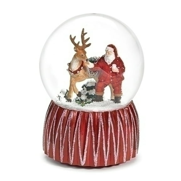 Roman 6.5" Red and White Santa with Deer Musical Snow Globe