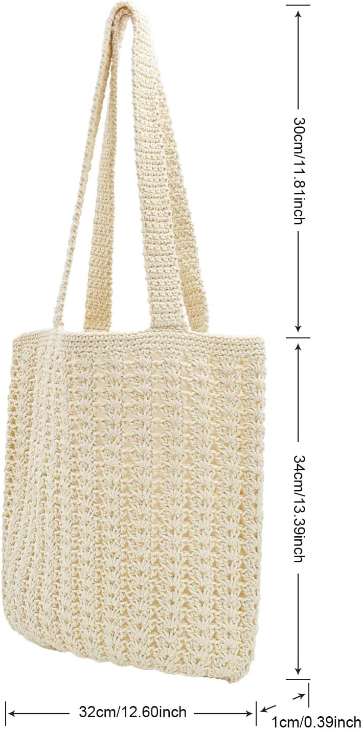 CAILDANL Boho Crochet Summer Handbag Handmade Cotton Rope Knit Shoulder Bags for Women Bohemia Tote for Travel